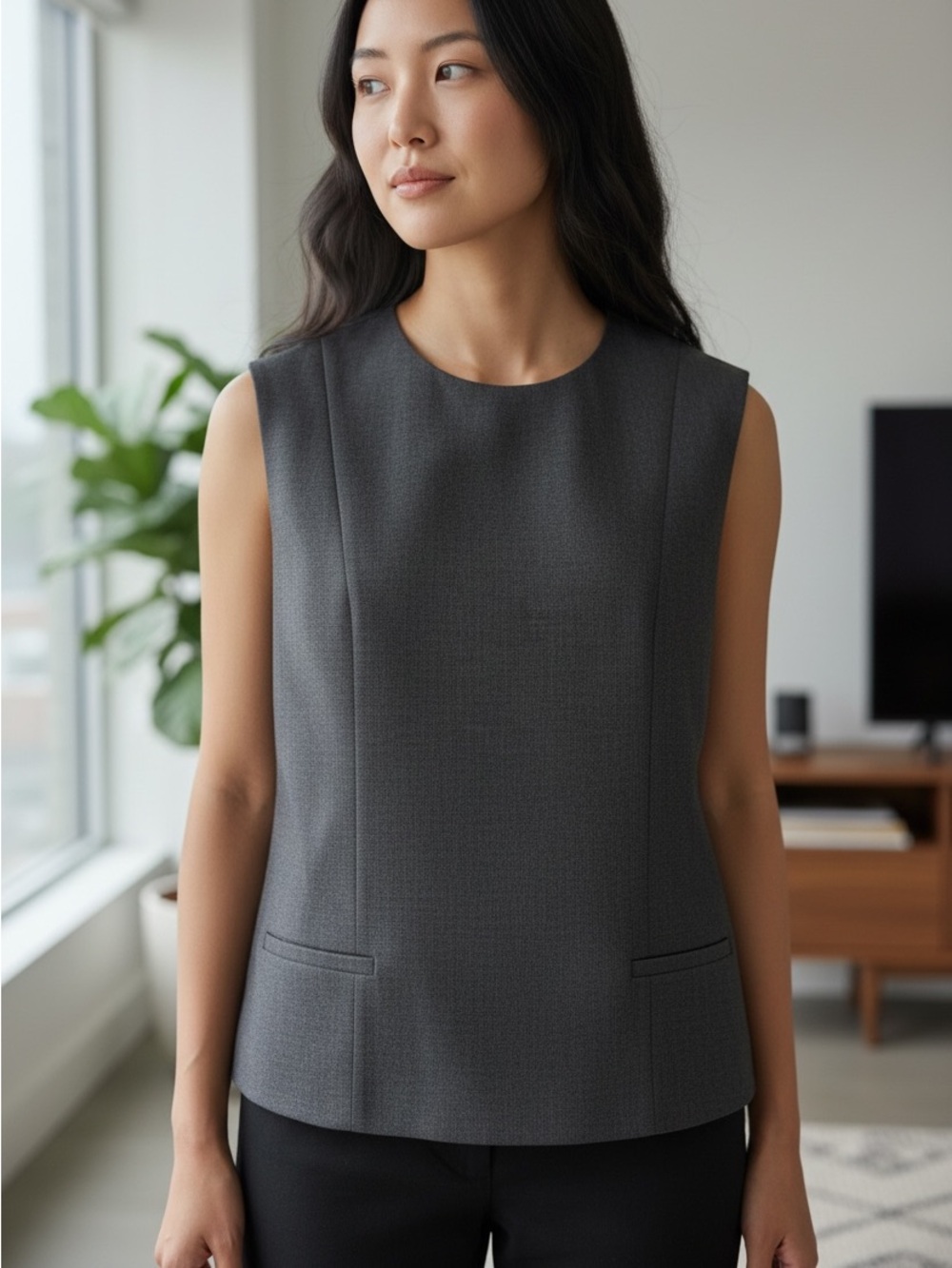 Abercrombie & Fitch Charcoal Gray Sleeveless Shell Top Size XL Office Layer